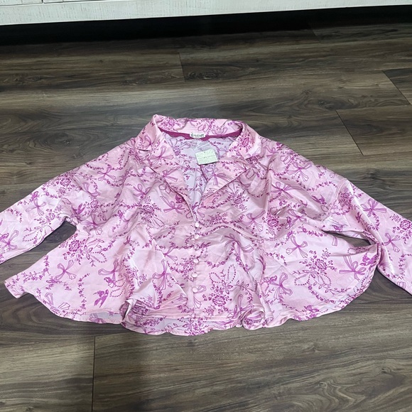 NWT Free People Women's Sleep Pajama Blushing Coral Combo Top Blouse Medium - Picture 3 of 7